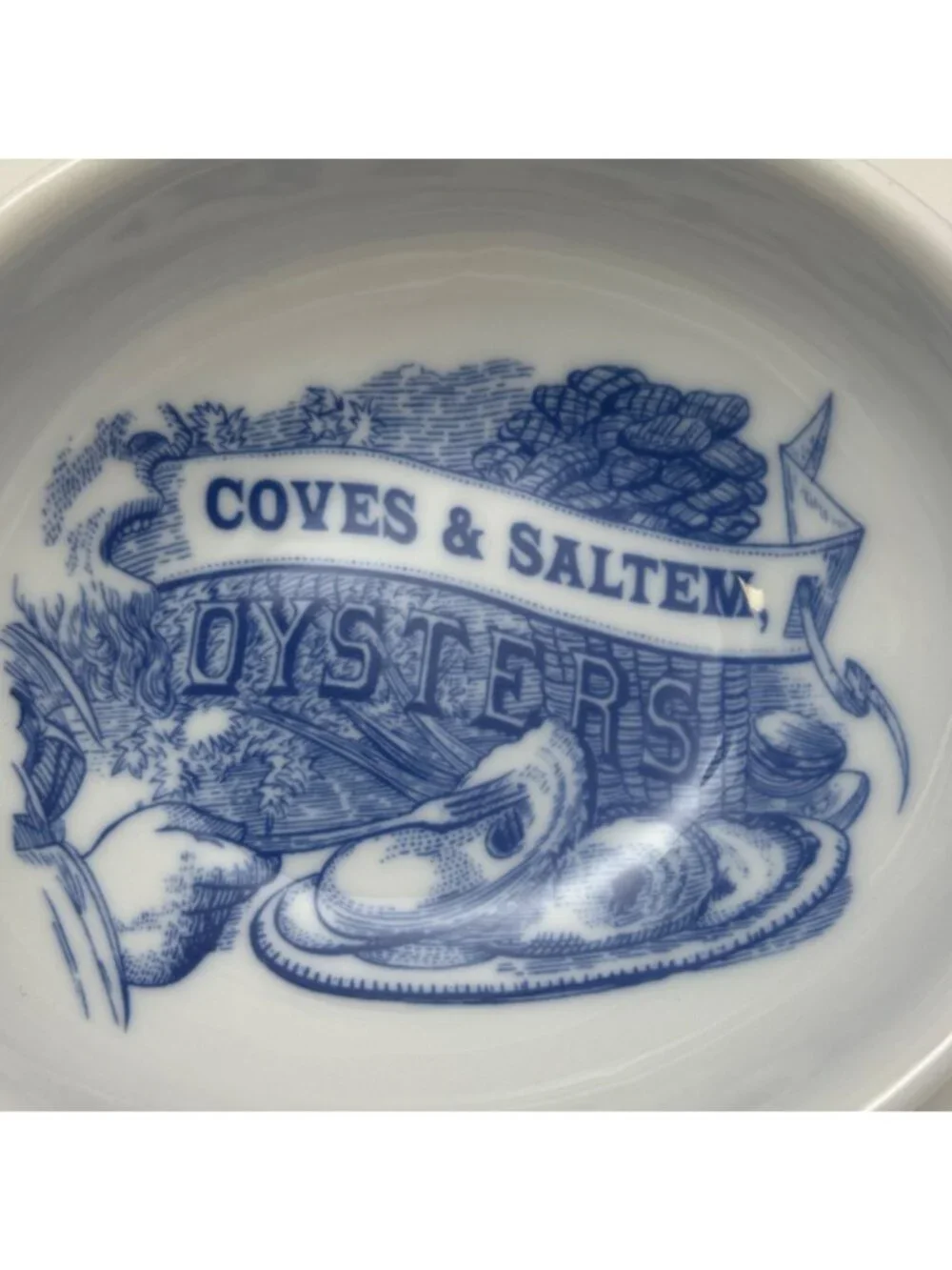 Williams Sonoma Oyster Dipping Bowl Blue White Coves & Saltem Seafood Dish